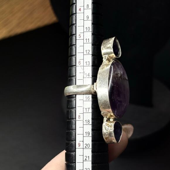 Sterling Silver Amethyst Ring Genuine Amethyst Statement Ring Size 7 - Picture 5 of 6